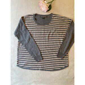 French Connection Striped Sweater Gray & White Large Women's Cotton Blend Large